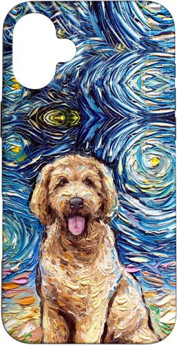Vista 23 de Cute Goldendoodle Starry Night Doodle Dog Art by Aja Case for iPhone 17