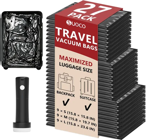Vista 20 de Travel Vacuum Bags for Clothing with Cordless Pump 18 Combo, Black