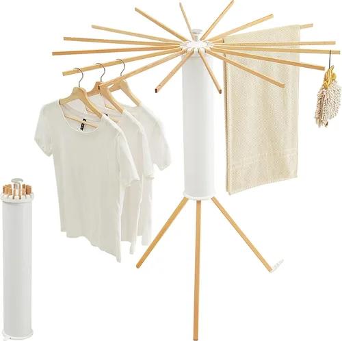 Vista 14 de JOOM Estante de secado de ropa de 4 patas, perchero portátil y plegable que ahorra espacio, estante de secado de ropa para ropa, 4 varillas, 16