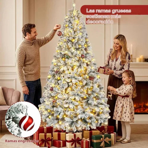 Vista 7 de Firstness Árbol de Navidad artificial flocado de nieve de 6 pies con bolsa Silueta densa completa, 250 luces LED cálidas y multicolor, 11 modos