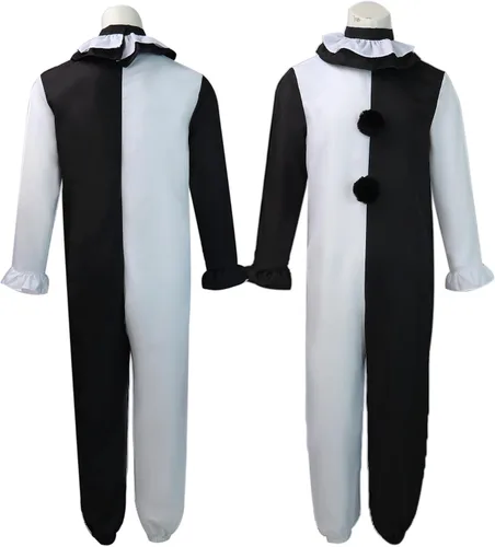 Vista 2 de Art the Clown Cosplay Terrifiers 2 Costume Adult Outfits Killer Clown Jumpsuit with Mask Halloween Dress up Fullset