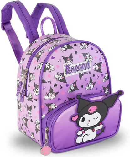Vista 2 de Kuromi 10" Mini Mochila Set - Bolso de piel sintética con marcador Sanrio Bundle