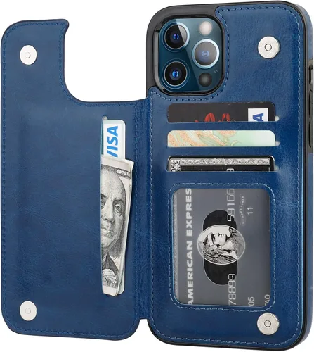 Vista 17 de ONETOP - Funda tipo cartera compatible con iPhone 12 Pro Max con tarjetero, piel sintética, ranuras para tarjetas, doble cierre magnético y funda