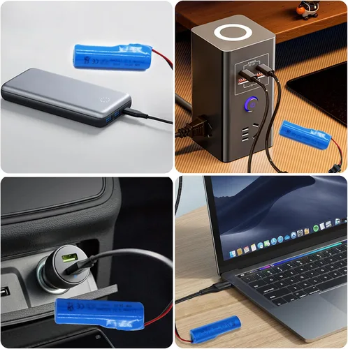 Vista 4 de Batería de iones de litio de 3.7 V de 1200 mAh – Paquete de 2 baterías recargables SM-2P enchufe con 2 cables de carga USB para coches de control