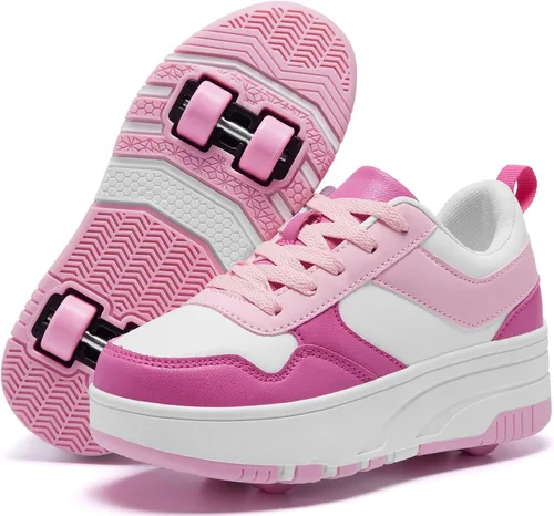 Vista 14 de Zapatillas con ruedas para patinar para niños, niñas y niños, con ruedas desmontables y estilo de moda