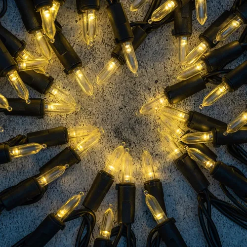 Vista 5 de YULETIME Juego de 200 luces LED de Navidad de color blanco cálido con cable negro, paquete de 2 hebras de 33 pies, 100 luces con certificación UL