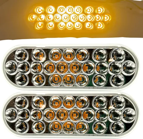 Vista 4 de Todos los productos para camiones estrella] Luz estroboscópica LED ámbar empotrada de 6" ovalada, 24 LED DOT/SAE aprobado y marcado, impermeable