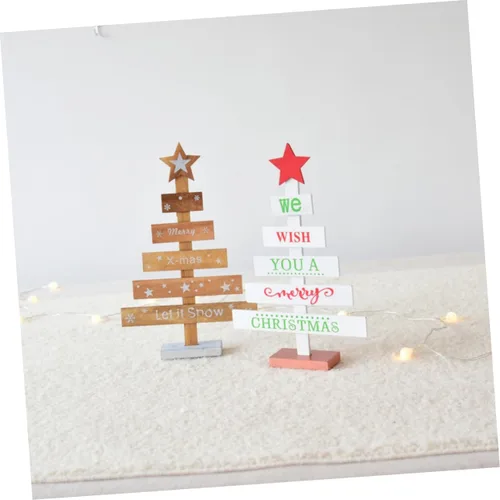 Vista 4 de Decoración de mesa de árbol de Navidad de madera blanca para decoraciones de fiesta de escritorio