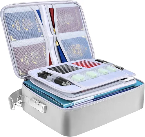 Vista 10 de BALEINE Caja de Documentos Ignífuga con Cerradura, Bolsa de Documentos Ignífuga Portátil Impermeable Cajas de Archivos Ignífugas para Documentos