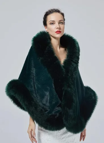 Vista 2 de BEAUTELICATE Women's Faux Fur Shawl Wrap Stoles for Bridal Wedding Dresses