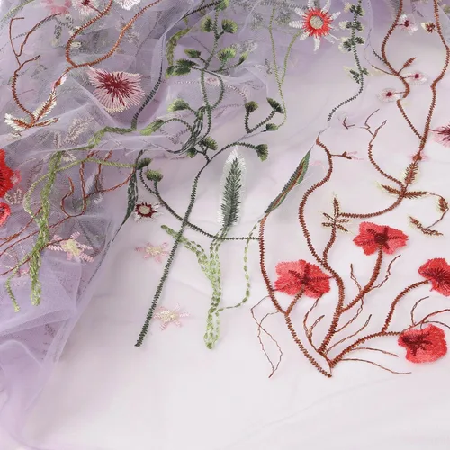 Vista 9 de Exquisita tela de encaje bordado floral de tul para costura, vestido superpuesto, adorno de cortina, 60 pulgadas de ancho