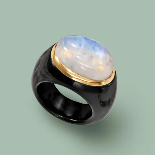 Vista 5 de Ross-Simons Moonstone and Black Agate Ring With 14kt Yellow Gold