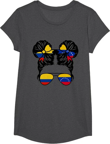 Vista 45 de Camiseta Half Colombian Half Venezolan Girl Colombia Kids Heritage, Gris