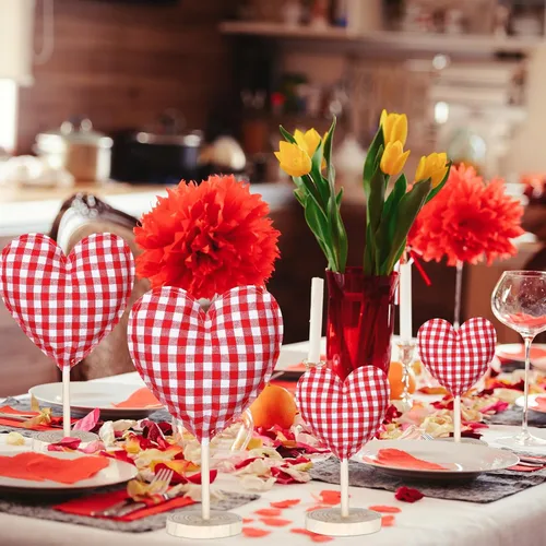 Vista 3 de Bucherry Juego de 5 piezas de bloques de corazón de tela de pie alto para el día de San Valentín, decoración de corazón de San Valentín, decoración