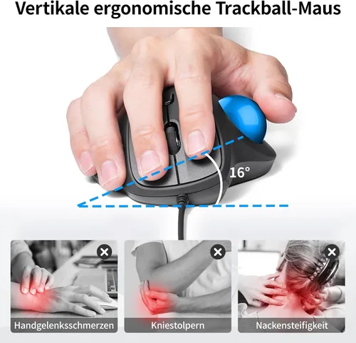 Vista 2 de SANWA Ratón de Trackball con cable, botones silenciosos y programables, bola ergonómica para reducir la tensión de la muñeca, control del pulgar