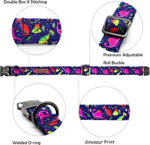 Vista 2 de Lionheart glory Collar de perro, collar azul para perros pequeños, collar de dinosaurio ajustable para perros pequeños, regalo para mascotas