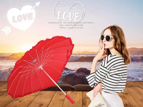 Vista 6 de KXCFCYS Forever Love - Sombrilla de encaje en forma de corazón, para niñas, para San Valentín, boda, compromiso y accesorios fotográficos (rojo)