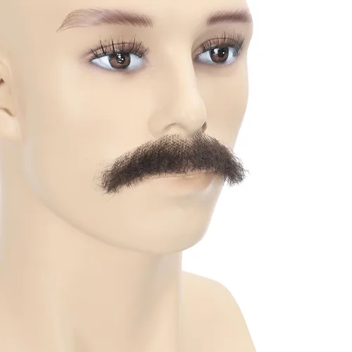 Vista 2 de Barba falsa Pelo de fibra sintética con encaje a mano, bigote realista para disfraz de adulto, 1 pieza de barba falsa (marrón)