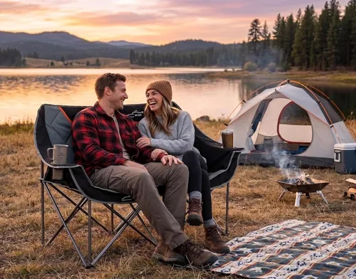 Vista 8 de FAIR WIND Silla de camping plegable totalmente acolchada de gran tamaño, sofá de dos plazas, sofá de campamento, silla doble duo, silla de brazo