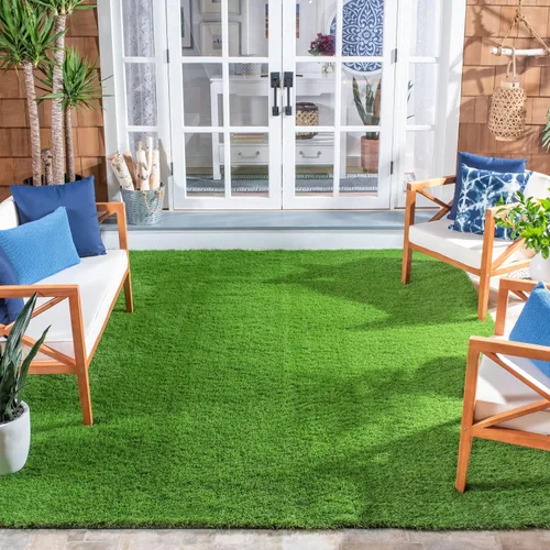 Vista 3 de SAFAVIEH Vista Collection - Alfombra de área de 3 pies 3 pulgadas x 8 pies, verde, hecha a mano, hierba sintética, para interiores y exteriores