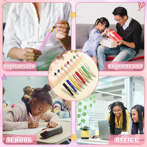 Vista 3 de Kosiz 300 bolígrafos con cuentas de plástico surtido, bolígrafo de tinta negra para hacer bricolaje, niños, estudiantes, oficina, suministros