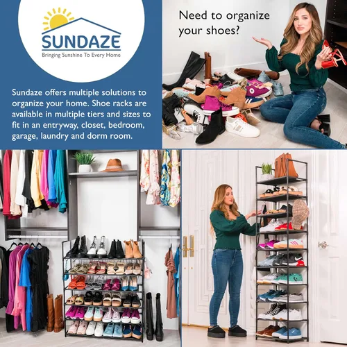 Vista 3 de Sundaze Zapatero - Zapatero de 2 niveles para entrada de puerta delantera, organizador de zapatos largo resistente para armario, dormitorio
