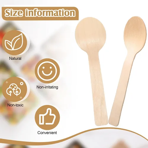 Vista 3 de Paquete de 500 mini cucharas de madera de 3.9 pulgadas, cucharas de madera desechables de abedul, cucharas de postre de madera pequeñas, utensilios