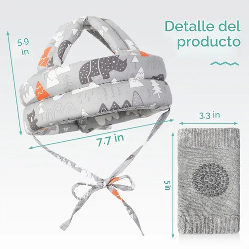 Vista 2 de Geyoga Paquete de 2 protectores de cabeza de bebé con 2 pares de rodilleras para niños pequeños, casco de bebé para gatear y caminar, protector