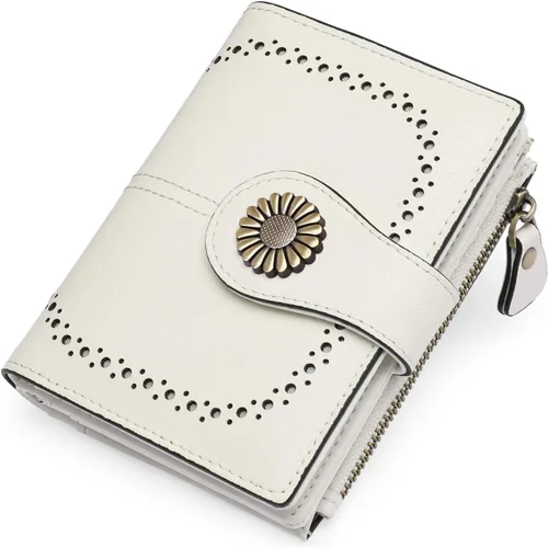 Vista 6 de SENDEFN Carteras pequeñas para mujer, con bloqueo RFID, de cuero, plegable, tarjetero con ventana de identificación, 1 blanco
