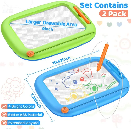 Vista 2 de Paquete de 2 tableros de dibujo magnéticos, juguetes para niños pequeños de 1-2 y 2-3 años, almohadilla de aprendizaje y educativa para escribir