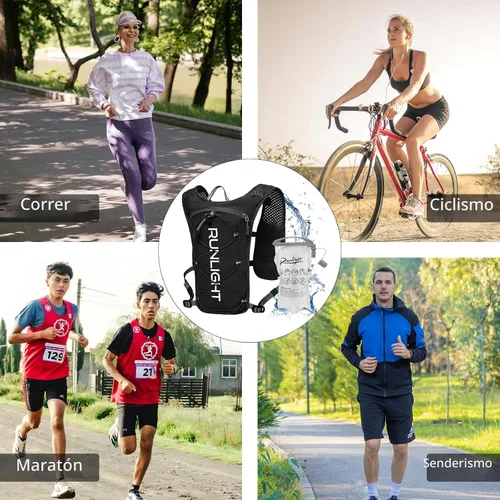Vista 8 de Runlight Chaleco para correr para mujeres y hombres, mochila ligera de hidratación con bolsa de vejiga de agua de 1.5L, mochila diurna hidro