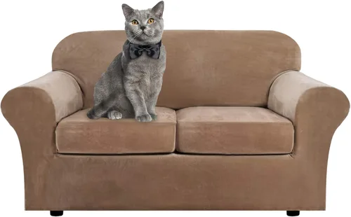Vista 24 de ShowyLive Fundas para silla de sala de estar, funda elástica para sillón de felpa de terciopelo con 1 cojín separado, protector elástico de muebles