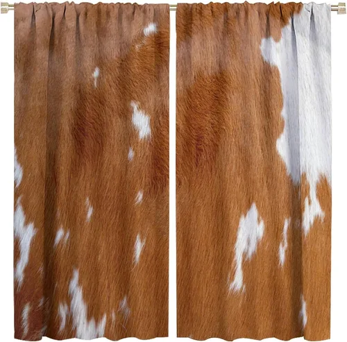 Vista 8 de Cortina opaca de vaca, estampado de animales, azteca occidental, rústica, granja, granja, bolsillo para barra, cortina para dormitorio, sala