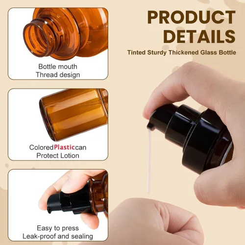 Vista 3 de vipolish 2 botellas de bomba vacías de plástico ámbar de 2.7 fl oz/2.7 onzas, contenedor de aceite, removedor de cosméticos, muestra de maquillaje
