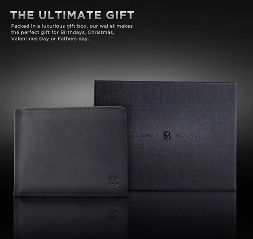 Vista 6 de SERMAN BRANDS Cartera de 2 ventanas de identificación para hombres con bloqueo RFID, tapa plegable, cartera de viaje de capacidad adicional