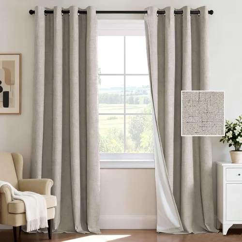 Vista 86 de H.VERSAILTEX Cortina 100% opaca para dormitorio, 63 pulgadas de largo, con ojales, cara de lino, bloqueo de luz completa, cortina para sala de Arena