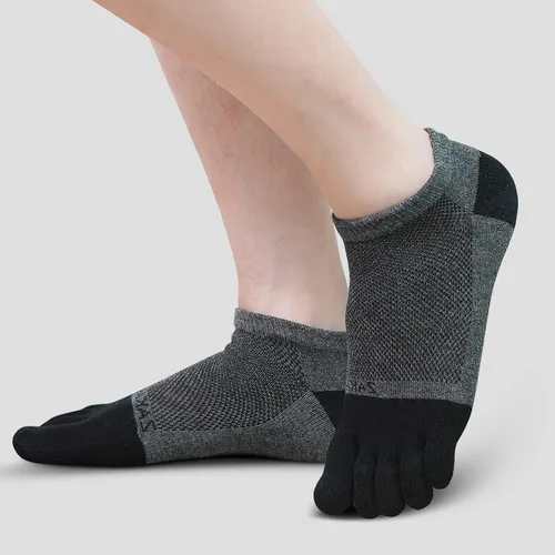 Vista 5 de ZAKASA Mens Ankle Toe Socks Athletic Running Five Finger Cotton Crew Socks Breathable Mesh Top - Size 8-12 (5 Pairs)