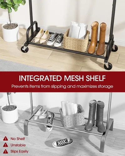 Vista 6 de Sakugi Perchero de Ropa - Percheros de Ropa de Gran Capacidad para Colgar Ropa con Ruedas con Cerradura, Perchero de Metal que Ahorra Espacio