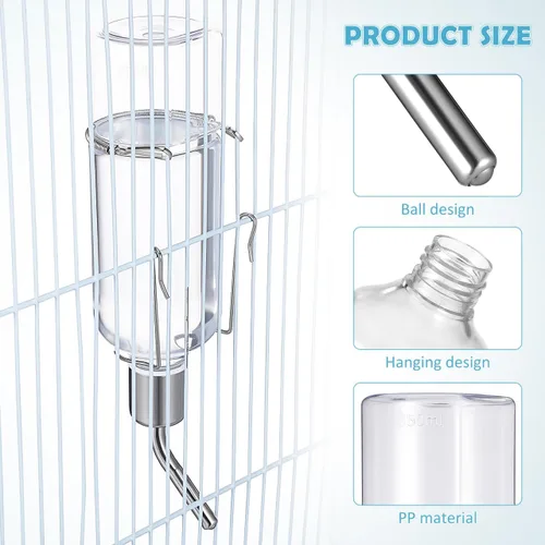 Vista 7 de Angoily Botella de agua colgante de 2.75 onzas, dispensador automático de agua para mascotas para animales pequeños, conejo, gato, pájaro