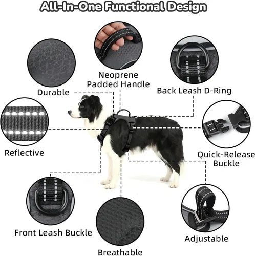 Vista 4 de EVERKING Arnés de chaleco sin tirones con asa, arnés ajustable impermeable con 4 hebillas, clip reflectante frontal y trasero para perros pequeños