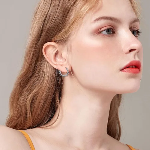 Vista 2 de Aretes de aro de plata de ley 925, estilo bohemio, joyería de regalo para mujeres y niñas