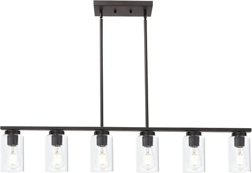 Vista 11 de TODOLUZ Lámparas colgantes industriales negras, iluminación colgante de cocina con pantalla cilíndrica de vidrio transparente para granja, comedor