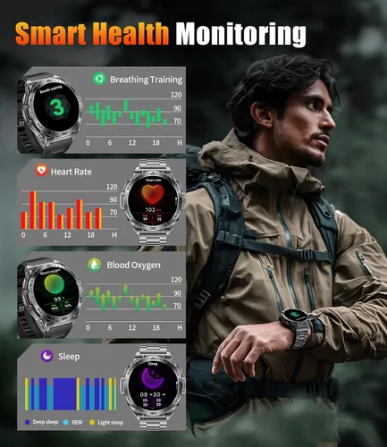 Vista 5 de Smart Watches for Men with Flashlight,1.6" AMOLED Always on Display Outdoor Sports Smartwatch with 111 Sports modes ,Heart Rate/Sleep Monitor IP68