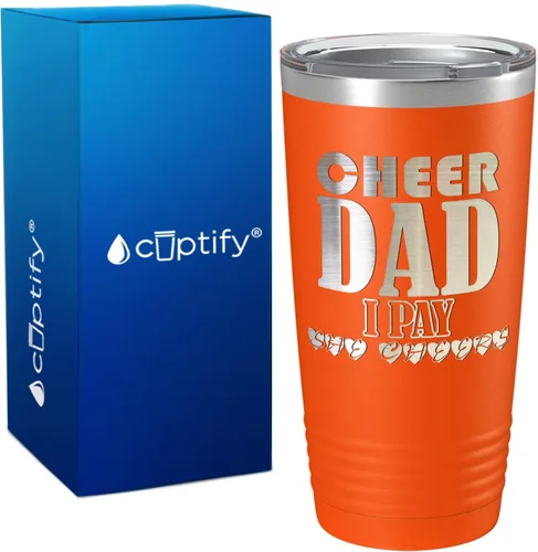 Vista 8 de Cheer Dad I Pay She Cheers - Vaso de acero inoxidable con tapa aislada, color negro