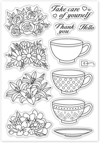 Vista 7 de GLOBLELAND Sellos transparentes para tazas y flores, de silicona, para hacer tarjetas, manualidades, álbumes de recortes, manualidades, álbum