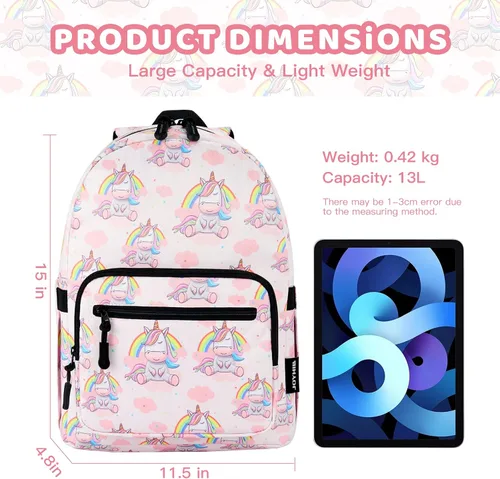 Vista 4 de JOYHILL Mochilas para niños, bonita mochila preescolar ligera resistente al agua, correas de hombro ajustables para niños, Unicornio Apink, Classic