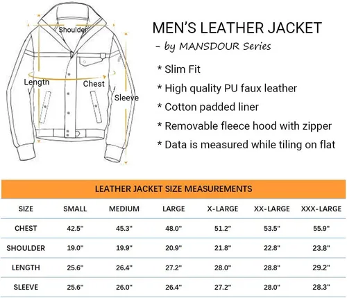 Vista 7 de MANSDOUR Chaqueta de piel sintética para hombre, color negro cálido, chaqueta bomber para motocicleta con capucha extraíble