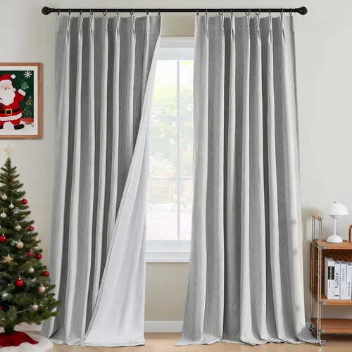 Vista 10 de H.VERSAILTEX Cortinas opacas plisadas completas de lino con mezcla de felpilla de 84 pulgadas, 2 paneles para dormitorio, aislamiento térmico