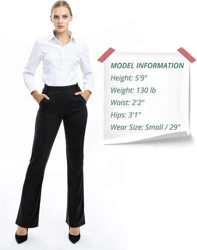 Vista 5 de Pantalones de yoga para mujer con 4 bolsillos 29313335 pulgadas pantalones de trabajo negros casuales pantalones elásticos con corte de bota