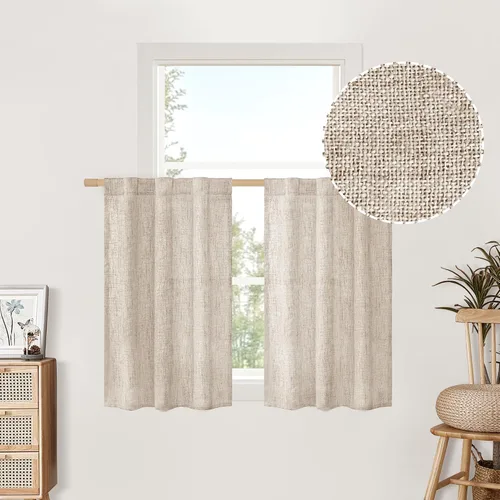 Vista 95 de BGment Cortinas cortas de lino marfil de 36 pulgadas de largo para ventanas de cocina, pequeñas cortinas texturizadas rústicas para café sobre